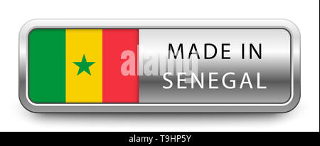 MADE IN SENEGAL metallic badge with national flag Stock Photo