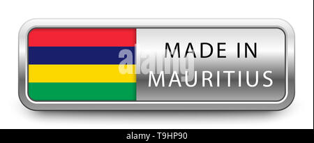 MADE IN MAURITIUS metallic badge with national flag Stock Photo