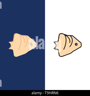 Fish, Coral, Ocean, Schooling, Banner  Icons. Flat and Line Filled Icon Set Vector Blue Background Stock Vector