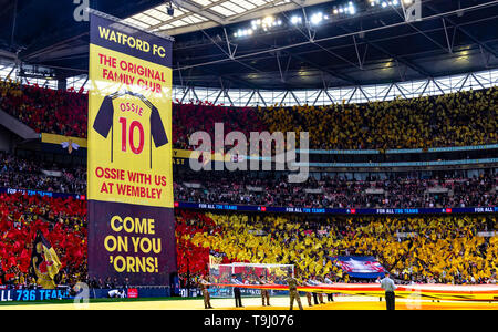 London, UK. 18th May, 2019. Watford fans during the FA CUP FINAL match between Manchester City and Watford at Wembley Stadium, London, England on 18 May 2019. Photo by Andy Rowland. Credit: PRiME Media Images/Alamy Live News Stock Photo