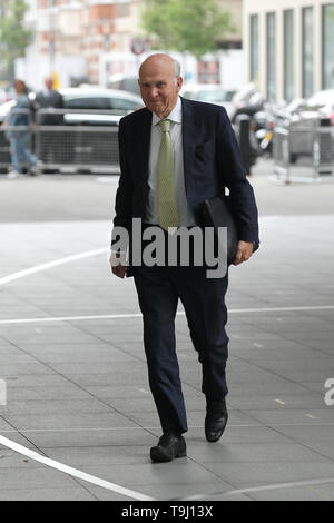 London, UK, 19th May 2019. Vince Cable Party leader of the Liberal Democrats seen at the BBC Studios in London Credit: WFPA/Alamy Live News Stock Photo