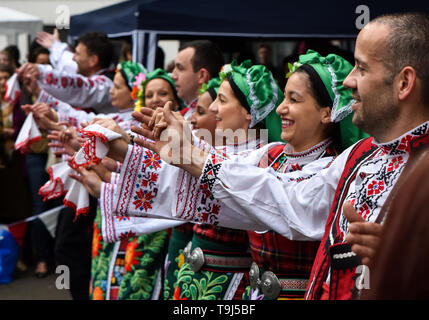 Golden Square, London, UK. 19th May 2019. Bulgarian cultural festival in Golden Square, London. Credit: Matthew Chattle/Alamy Live News Stock Photo