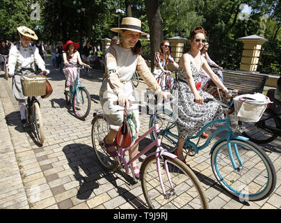 Kiev Ukraine. 19th May 2019. yclists dressed in a vintage