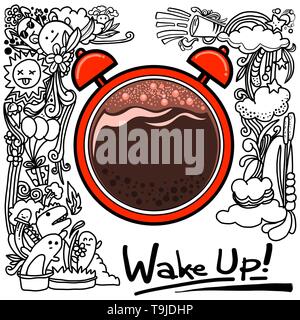 Conceptual vintage doodle of top view of Coffee cup Stock Vector