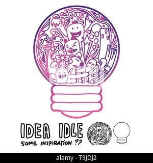 Doodle draw about idea stuck in light bulb as no inspiration of arts Stock Vector