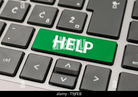 Green help button on computer keyboard. Stock Photo