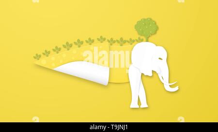 Wildlife animals with manipulation concept. Minimalism deign in paper cut and craft style. Art digitalcraft for world environment day. Stock Vector