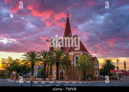 Dramatic sunset above Christchurch, Windhoek, Namibia Stock Photo