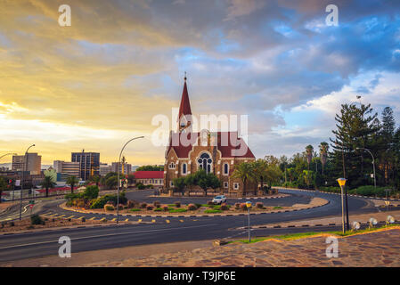 Dramatic sunset above Christchurch, Windhoek, Namibia Stock Photo