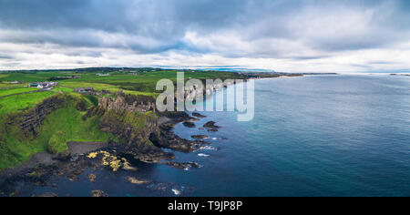 Aerial panorama of the medieval Dunluce Castle ruins, Ireland Stock Photo