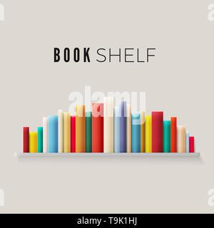 Bookshelf lined with books in retro color. Vector illustration Stock Vector