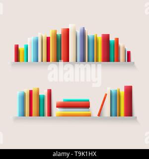 Library bookshelf with books. Books spine in retro color. Vector illustration Stock Vector