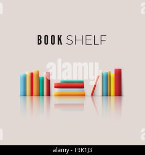 Stack of books with reflection. Books spine in retro color. Vector illustration Stock Vector