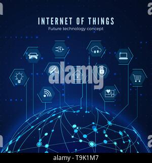 Internet of things. IOT concept. Global network connection. Monitoring and control smart systems. Vector illustration Stock Vector
