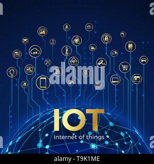 IOT concept. Internet of things. Global network connection. Monitoring and control smart systems icons. Vector illustration Stock Vector
