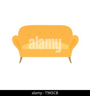 Sofa and couch yellow colorful cartoon illustration vector. Comfortable lounge for interior design isolated on white background. Stock Vector