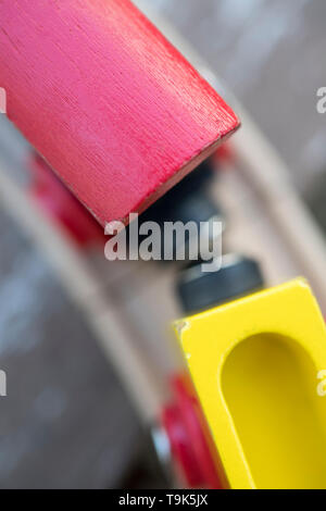 Detail of a child's wooden train set Stock Photo