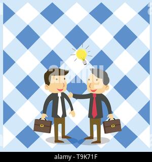 Two White Businessmen Colleagues with Brief Cases Sharing Idea Solution Design business Empty copy space text for Ad website promotion isolated Banner Stock Vector