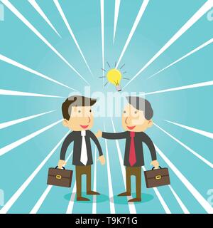 Two White Businessmen Colleagues with Brief Cases Sharing Idea Solution Business concept Empty template copy space isolated Posters coupons promotiona Stock Vector