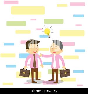 Two White Businessmen Colleagues with Brief Cases Sharing Idea Solution Design business concept Empty copy text for Web banners promotional material m Stock Vector