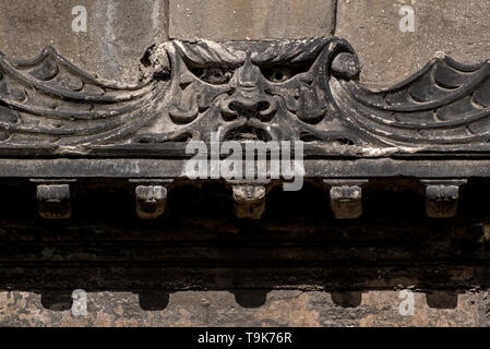 Green Man on the 17th century mural monument to John Mylne or Milne (1611-67) in Greyfriars Kirkyard, Edinburgh, Scotland, UK. Stock Photo