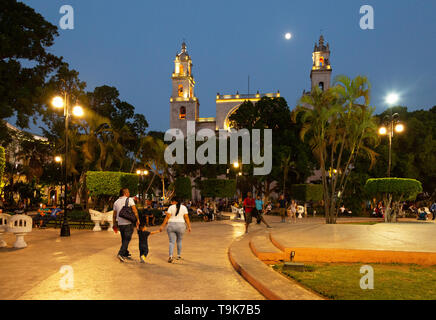 Merida Yucatan Mexico - people in the Plaza de Independencia, or central square, Stock Photo