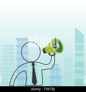 Outline Symbol Man Loudspeaker Making Announcement Giving Instructions Design business concept Empty copy space modern abstract background Stock Vector