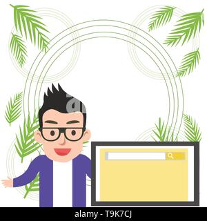 Male Speaker Monitor with Search Tool on Screen Presentation or Report Business Empty template for Layout for invitation greeting card promotion poste Stock Vector