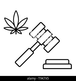 Marijuana and a judge gavel. Concept of marijuana legalization. Medical cannabis. Isolated vector illustration on white background. Stock Vector