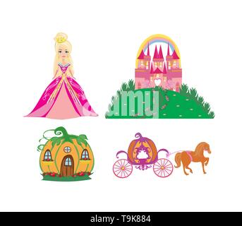 Set of fairy tale element icons Stock Vector