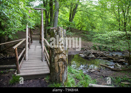 Carved face in a tree stump, Steckeschlääfer-Klamm, Binger forest ...