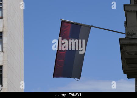 Serbian flag in the capital Belgrade Stock Photo