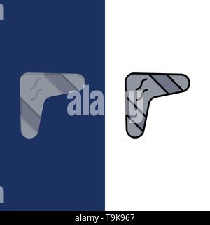 Australia, Australian, Boomerang, Indigenous, Travel, Weapon  Icons. Flat and Line Filled Icon Set Vector Blue Background Stock Vector