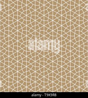 Seamless geometric pattern inspired by Japanese Kumiko ornament..Gold background color.White pattern layer.Average thickness line variant. Stock Vector