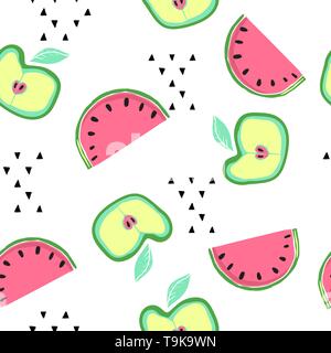 Seamless pattern with doodle style summer fruits Stock Vector