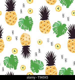 Bright seamless pattern with doodle style fruits Stock Vector