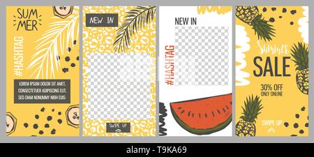 Set of templates for stories in bright summer style Stock Vector