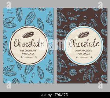 Chocolate package template with hand drawn cocoa beans Stock Vector