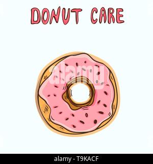 Funny poster or t-shirt template with cartoon donut and text Donut Care Stock Vector
