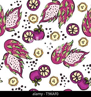 Bright seamless pattern with hand drawn fruits Stock Vector