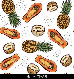 Bright seamless pattern with hand drawn fruits Stock Vector