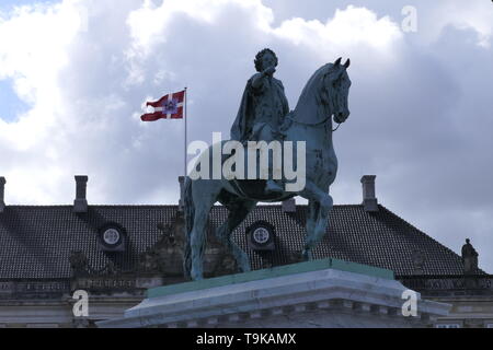 Bronze statue of King Frederik V created by the French sculptor Jacques Saly in Copenhagen, Denmark Stock Photo