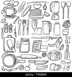 Kitchen and ingredient digital drawing doodle Stock Vector
