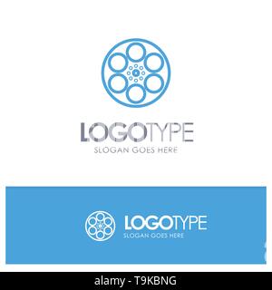 Film, Movie, Reel, Tank, Tape Blue outLine Logo with place for tagline Stock Vector