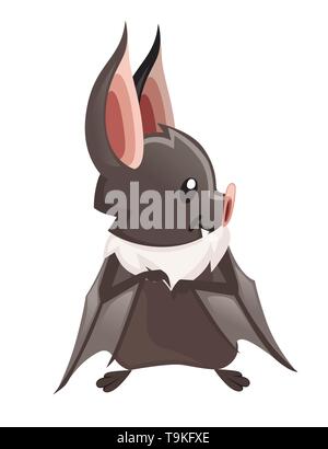 Cartoon bat. Cute vampire bat, flying mammal. Flat vector illustration isolated on white background. Cartoon character design. Stock Vector