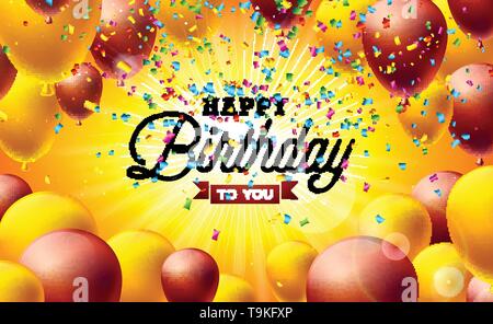 Happy Birthday Vector Background Design Happy Birthday Greeting Card With Colorful Balloons And Circle Frame In Green Background Vector Illustration Stock Vector Image Art Alamy