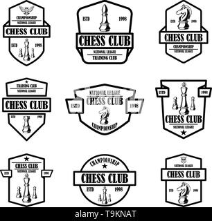 Set of chess club emblems. Design element for logo, label, sign, poster, card. Vector illustration Stock Vector