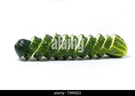Sliced fresh green cucumber, slices on white background, isolate Stock Photo