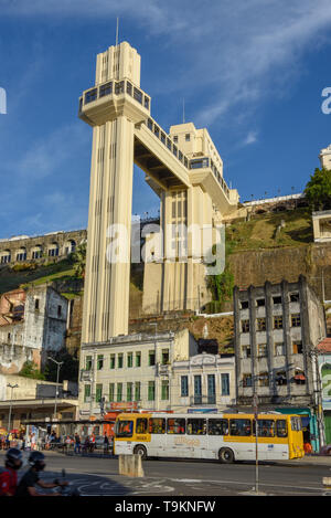 Salvador, Brazil - 3 february 2019: View of Lacerda Elevator from lower city in Salvador Bahia on Brazil Stock Photo