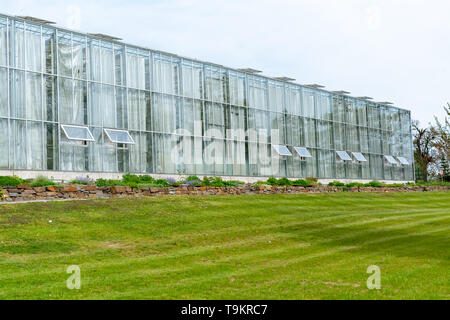 Novy Dvur, Oprava, Czech Republic, 26 April 2019 - Greenhouse at Arboretum of Novy Dvur Botanical Garden with tropical plants Stock Photo